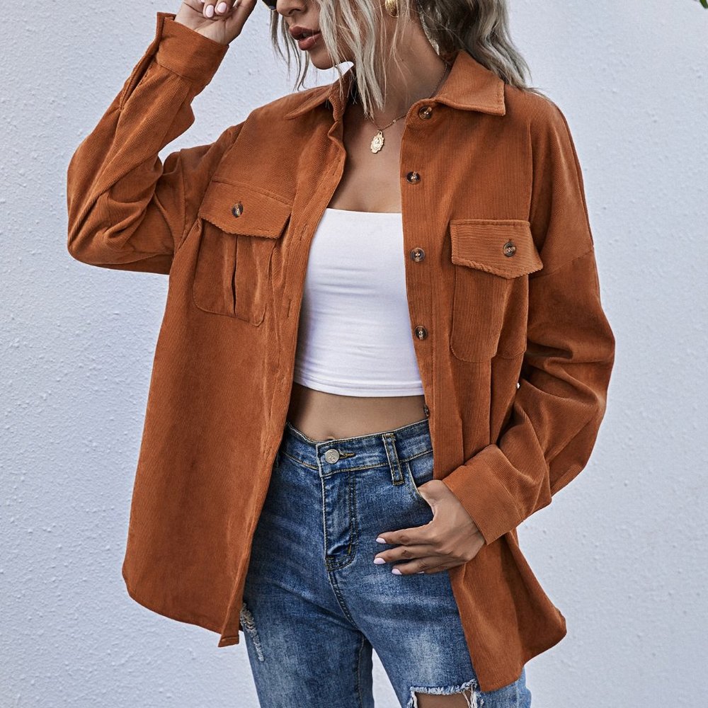 CASUAL DOLLZ Rusty Brown Boyfriend oversized Butto - Picture 7 of 7